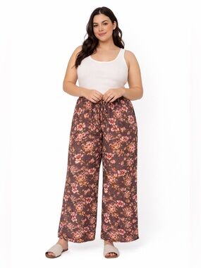 DEX Floral Wide Leg Palazzo Pants Boho Lightweight XL Elastic Waist